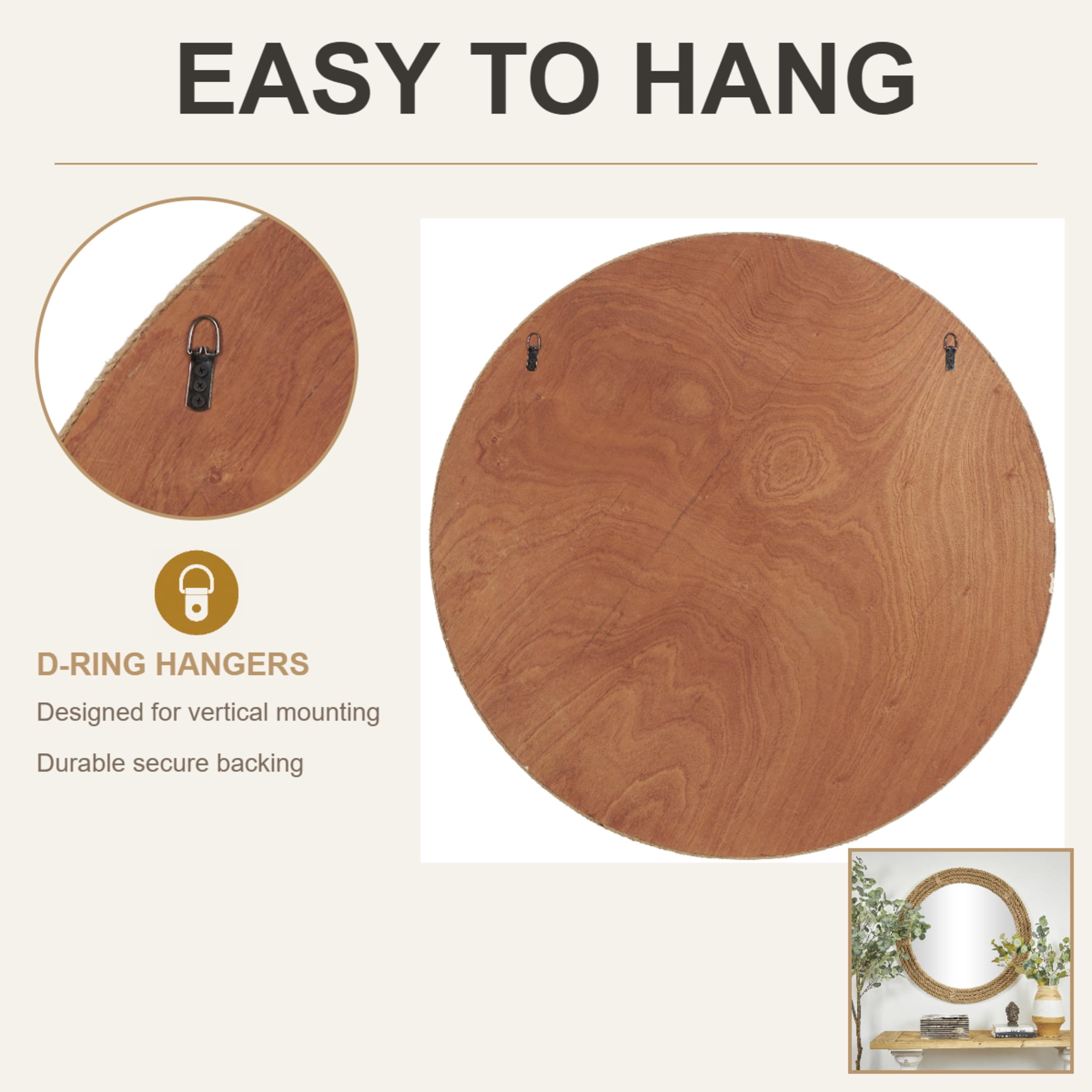 DecMode 40" x 40" Brown Rope Wall Mirror