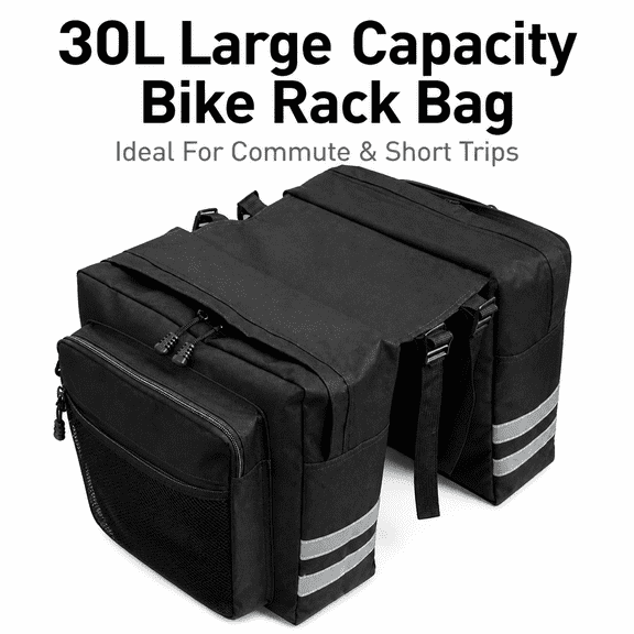 Waterproof Bicycle Rear Rack Pannier Bag, Double Side Bike Trunk Storage Backpack with Reflective Strips, Heavy-Duty Wear-Resistant Rear Saddlebag for Mountain, Road & Touring Bikes