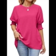 thumbnail image 3 of Blusas Elegantes e Informales para Mujer, Cuello , Mangas 3/4 y Puños Fruncidos. Rosa Roja S, 3 of 9