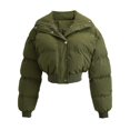 thumbnail image 1 of Fashionable short style slimming collar solid color long sleeved zipper cotton jacket, 1 of 6