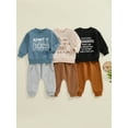 thumbnail image 4 of Loicainy Toddler Kids Boy Spring Fall Clothes Set 12 18 24 Months 2T 3T 4T 5T Letter Print Long Sleeve Round Neck Sweatshirt with Solid Color Pants 2Pcs Outfits, 4 of 10