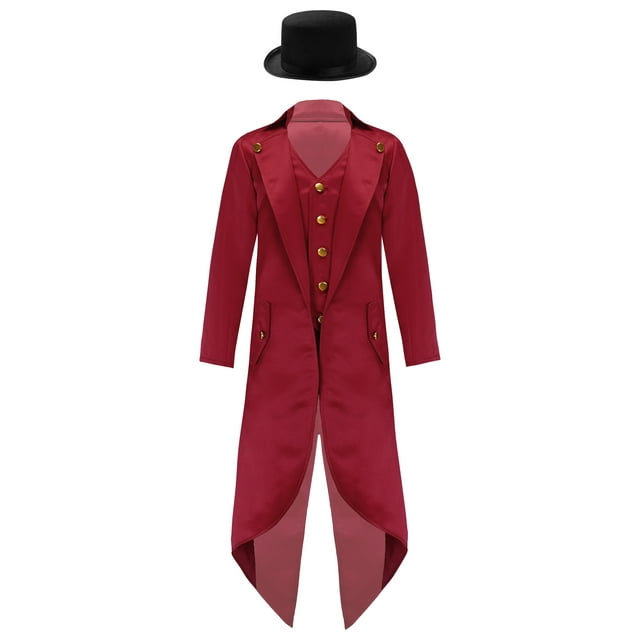 iixpin Enfants Garçons Costume de Prince Charmant Doux Col Rabattu Manches Longues Veste de Smoking Queue-de-Pie Complet Bourgogne 10