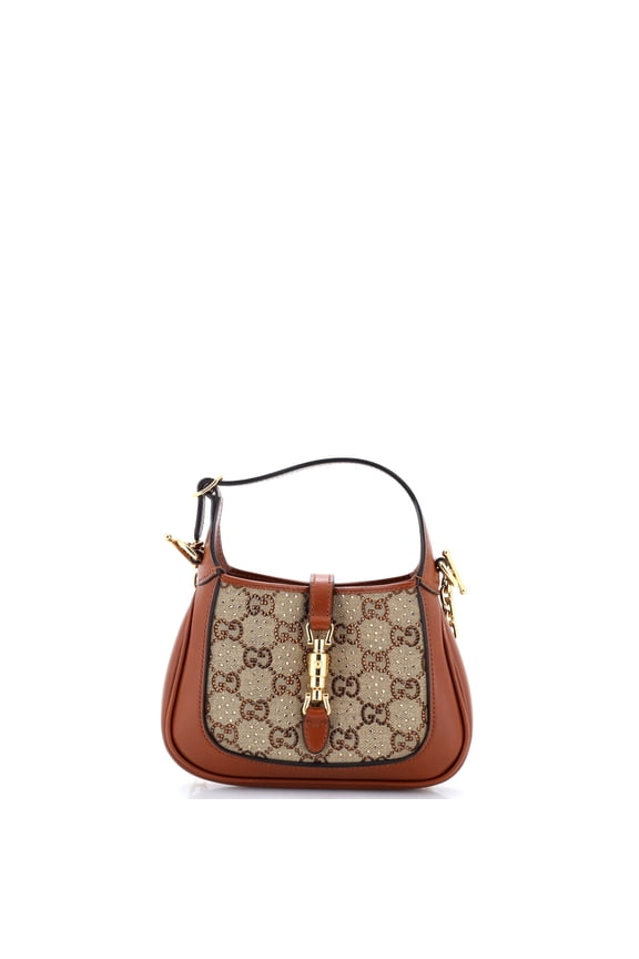 Pre-Owned Jackie 1961 Chain Hobo Crystal Embellished GG Canvas Mini By Rebag