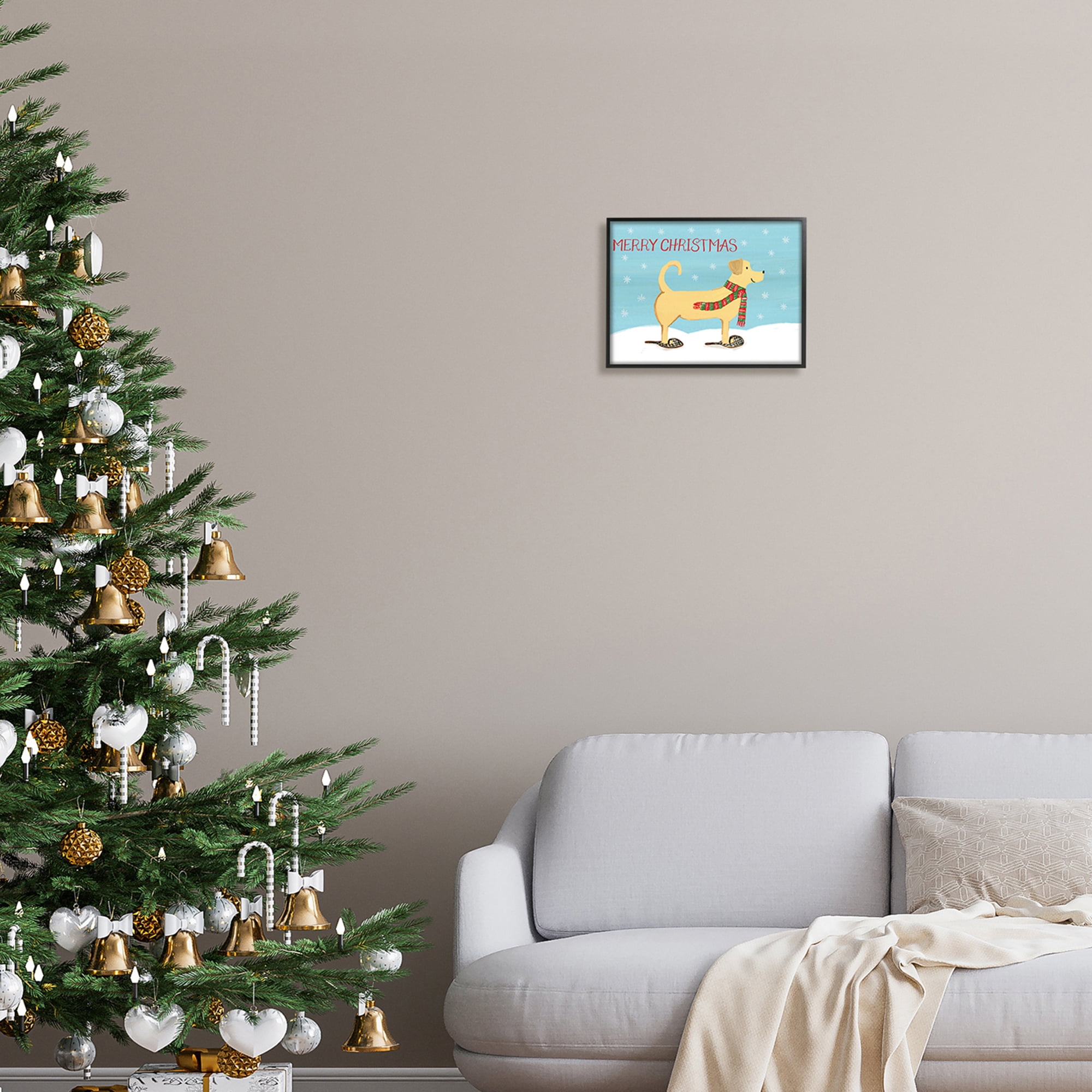 Christmas Snowshoe Dog Wearing Scarf Winter Landscape Animals & Insects Painting Framed Art Print Wall Art