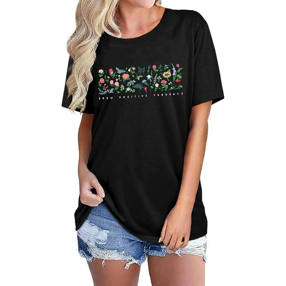 LUOGENLI Female T-shirts for Womens Floral Print Short Sleeve T Shirt for Women Casual Round Neck Tee Top Womens T-shirts Graphic Tees xxl Tall St. Patrick's Day Black XXXL
