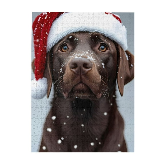 500-Piece Wooden Jigsaw Puzzle for Adults - Labrador Santa Hat Christmas Snow , Fun & Relaxing Family Game, No-Dust Interlocking Pieces, Perfect Wall Decor & Holiday Gift