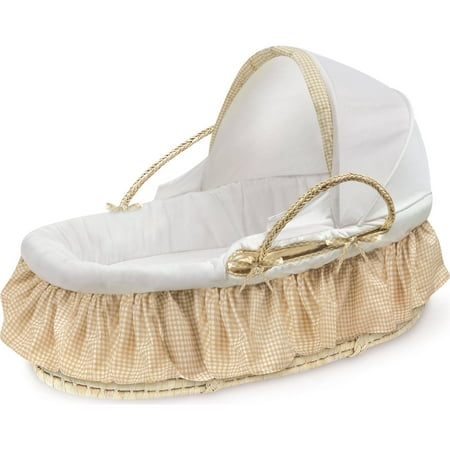 Garden Moses Basket - Badger Basket Natural Moses Basket with Fabric Canopy, Beige Gingham