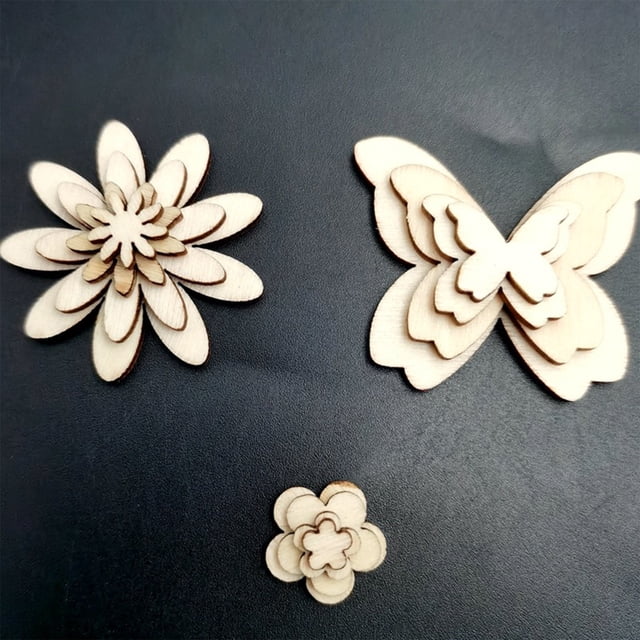 Fiudx Calcomanías de Flores de Madera, 50 Piezas de Adornos Diy Sin Terminar, Materiales Creativos para Manualidades, Madera Duradera, Decoración para Bodas y Fiestas, Diseño Personalizable y Pintabl