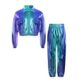 thumbnail image 3 of Zaldita Kids Girls 2 Piece Holographic Street Jazz Hip Hop Modern Dance Outfit Flap Pocket Zip Up Jacket with Pants Set Blue 14, 3 of 7