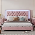 thumbnail image 5 of Solid and Stable Queen Size Upholstered Bed Frame with Led Lights,Modern Velvet Platform Bed with Tufted Headboard (Pink), 5 of 7