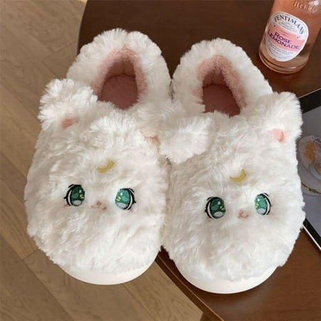 

QWZNDZGR Kawaii Cuddle Cat Slippers Women s Kitten Home Shoes Furry Slides Girls Puppy Sheep Rabbit Slippers Woman Thick Fluffy Slipper