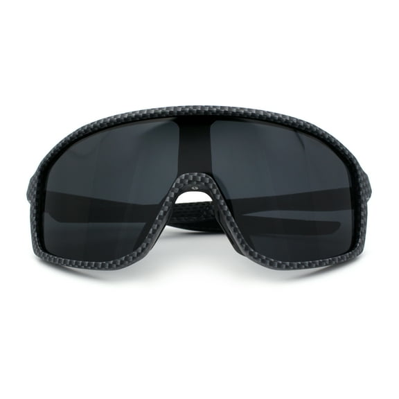 Mens Geometric Oversized Shield Sport Plastic Wrap Riding Sunglasses Carbon Fiber Print - Black