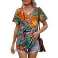 thumbnail image 2 of Camiseta OFEEFAN con cuello en V para mujer, verano, floral, hoja, 4XL, 2 of 6