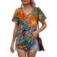 thumbnail image 2 of Camiseta OFEEFAN con cuello en V para mujer con estampado floral de hojas de verano, 2 of 6