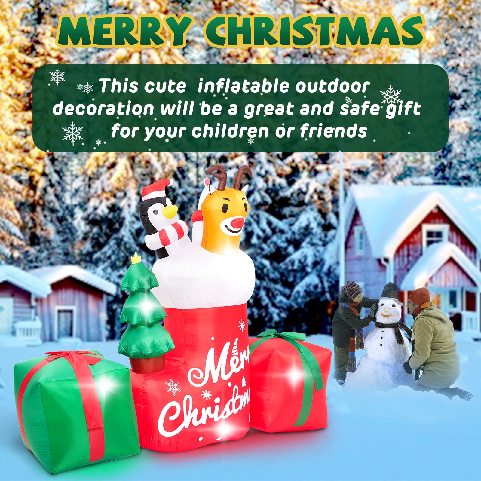 HAEMORE Christmas Inflatable Tree Blow Up with Multicolor LED Lights