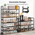 thumbnail image 6 of Shoe Rack - Expandable Shoe Organizer for Closet, Adjustable Metal Shoe Shelf Storage, Stackable Long Shoe Stand Holder for Garage, Entryway, Door Entrance (Black, 3-Tier), 6 of 8