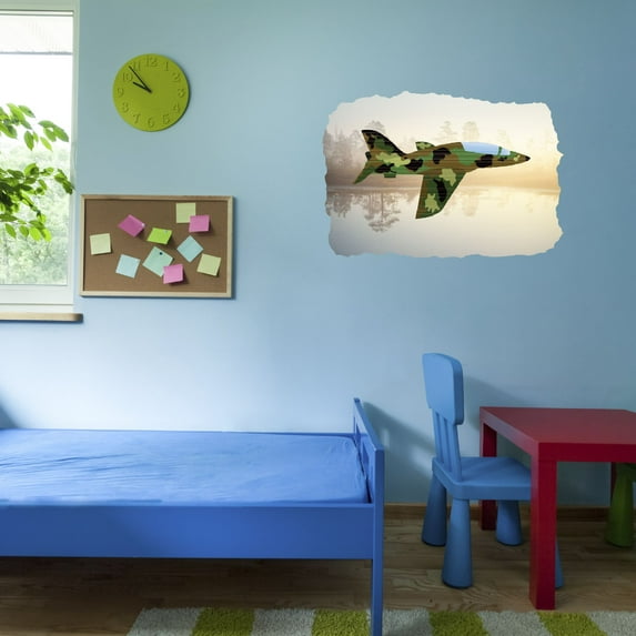 Watercolor Decal Living Room Wall Decal for Family Military Attack Aircraft Lake Background Cute Themed Room Décor - Size: 10 In x 7 In