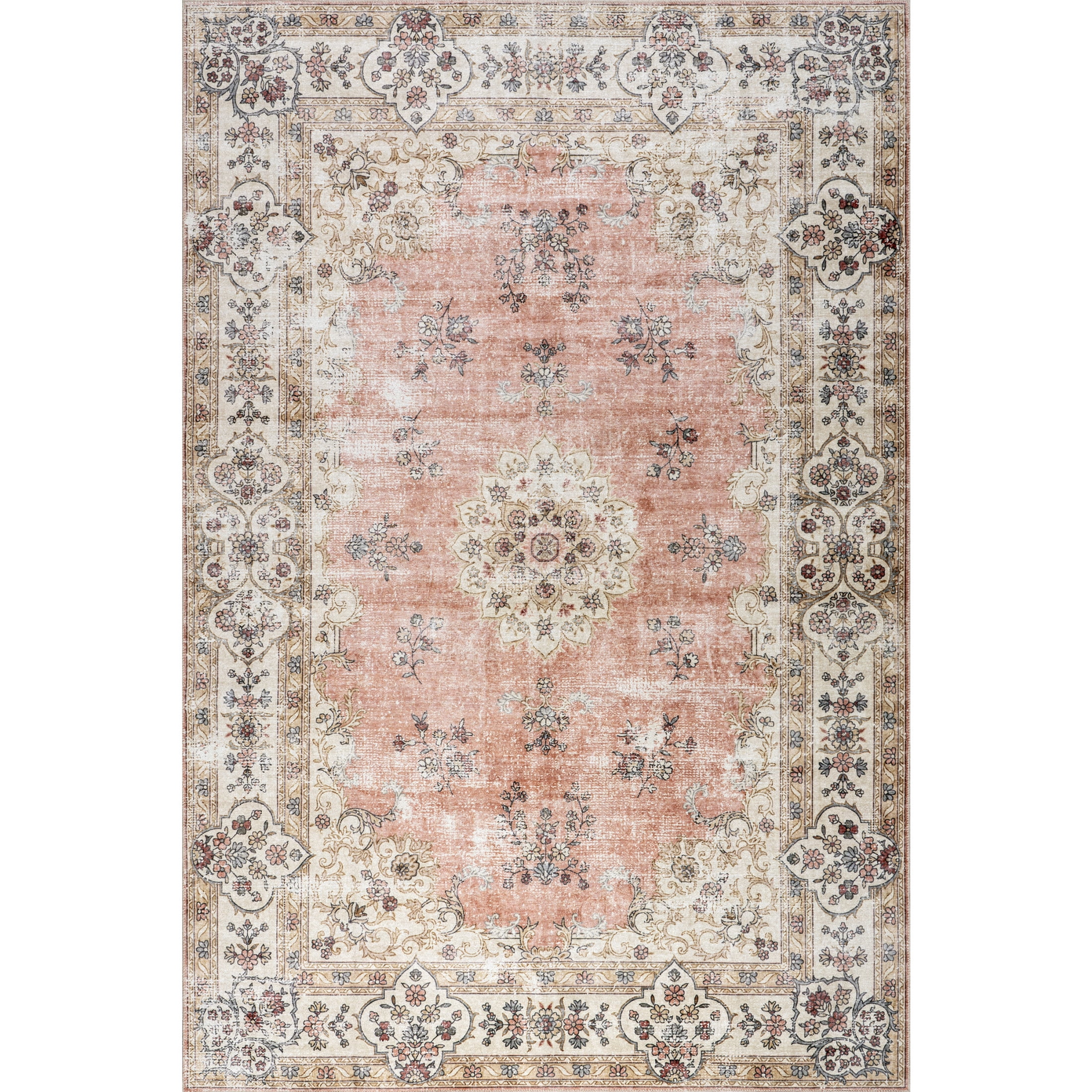 nuLOOM Teja SplashGuard Persian Medallion Machine Washable Area Rug, 2' x 3', Teja Peach