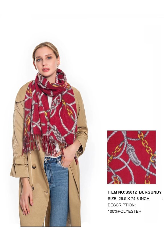 Women's Designer Print Scarf Fashion Floral Print S5012 Oblong Scarf Burgundy