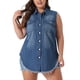 thumbnail image 1 of Chaqueta sin mangas de botones con dobladillo deshilachado para mujer de tallas grandes GRACE & GRANDEUR, con bolsillos, chaleco de mezclilla azul 2X, 1 of 1
