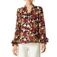 thumbnail image 3 of INSPIRE CHIC Women's Floral Tie V Neck Vintage Ruffle Trumpet Long Sleeve Top XL Red, 3 of 9
