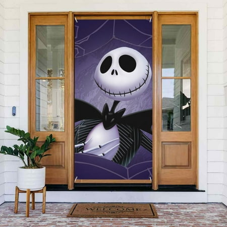 Nightmare Before Christmas Skull Door Cover Decorated Banner Tapestry Home Decoration Holiday Party Supplies Door Banner Porch Sign Banner 72.8 x 35.4 Inch
