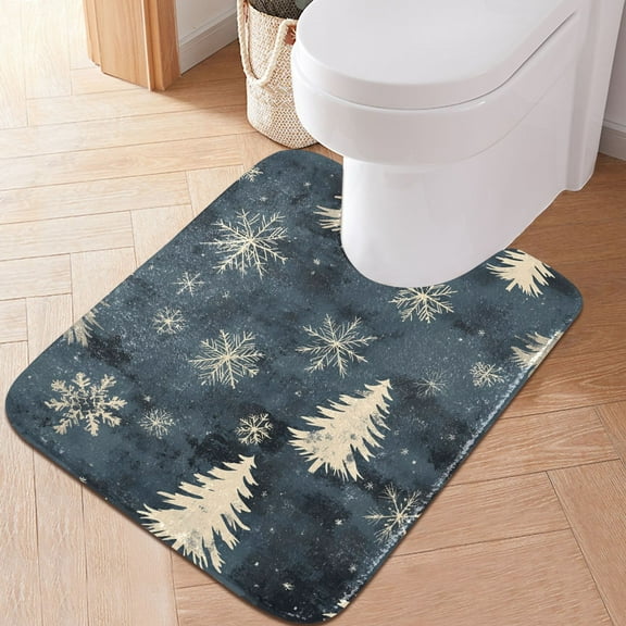 Toilet Rug U-Shaped Bathroom Rugs Non-Slip Soft Plush Machine Washable Contour Bath Mat Pine Tree and Snow 24x20