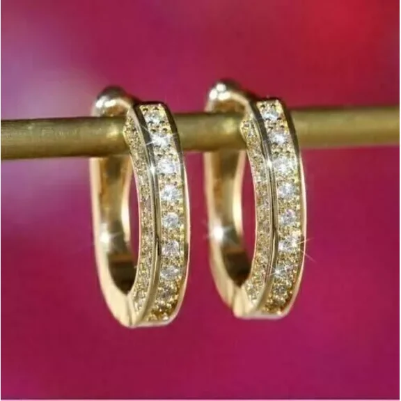 2Ct Round-Cut lab Created Diamond Huggie Hoop Earrings 14K Yellow Gold Plated