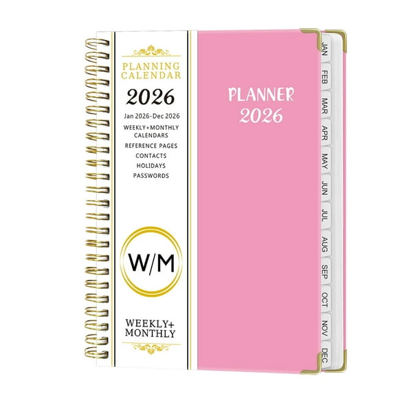 2026 Appointment Planner, January–December 2026 Weekly & Monthly Appointment Planner, 15-Minute Increments, Soft Cover with Tabs & Pockets, 8.5 x 6.2 in, Pink, Planner