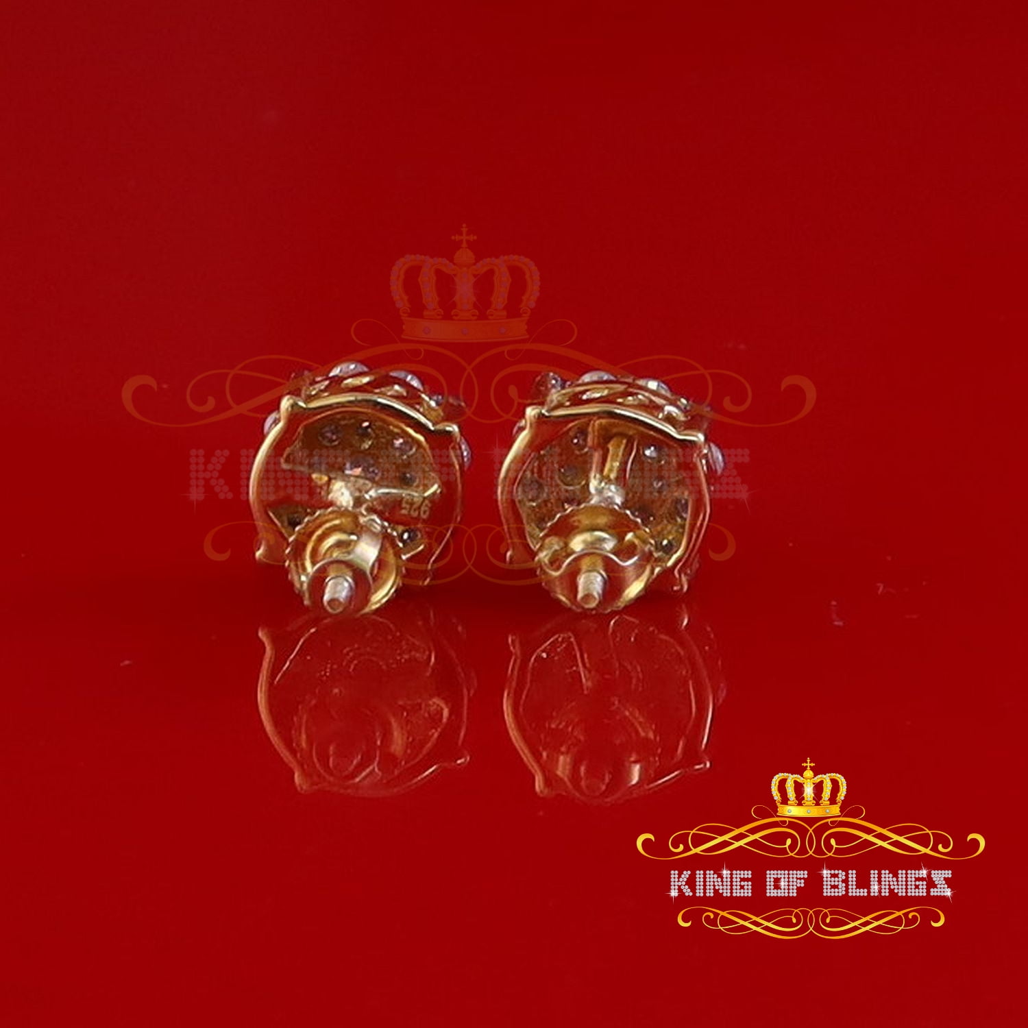King of Bling's 1.00ct Cluster Earrings For Mens & Womens Moissanite 925 Sterling Silver Yellow