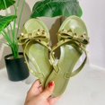 thumbnail image 4 of Modisza Womens Bow Flip Flops Cute Jellies Sandals Flat Summer Beach Thong with Rivets Ladies Slip on Vacation Slide Shoes Size 6.5 Green, 4 of 6