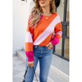 thumbnail image 5 of Cross Stripe Color Block Sweater Long Sleeve Regular Fit for Women Fuchsia Small, 5 of 5