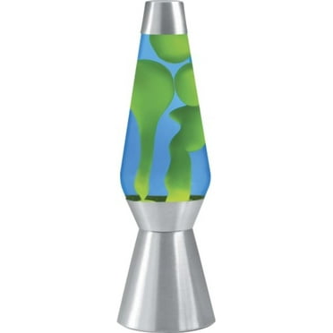 Lava the Original 27-Inch Silver Base Grande Lamp with Yellow Wax in Blue Liquid