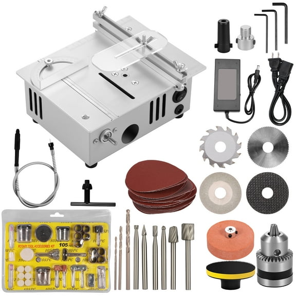 Mini Table Saw 96W US Multifunctional Mini Desktop Electric Saw Cutter 7 Speed Adjustable Small Precision Table Saw with Saw Blade Drill Bit for Cutting PCB Acrylic Wood