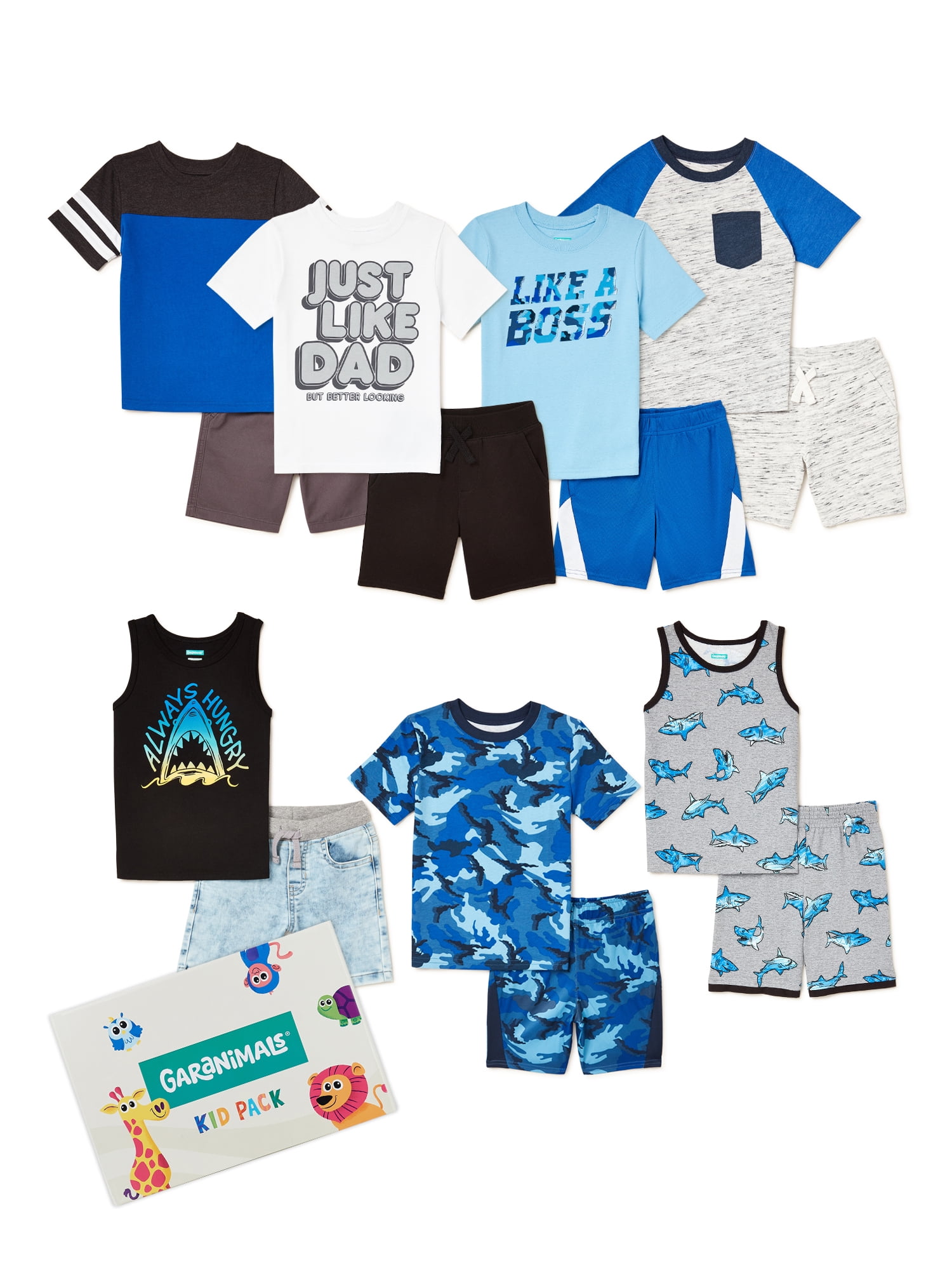 Garanimals Baby and Toddler Boys’ Mix & Match Outfits Kid-Pack, 14-Piece, Sizes 12M-5T