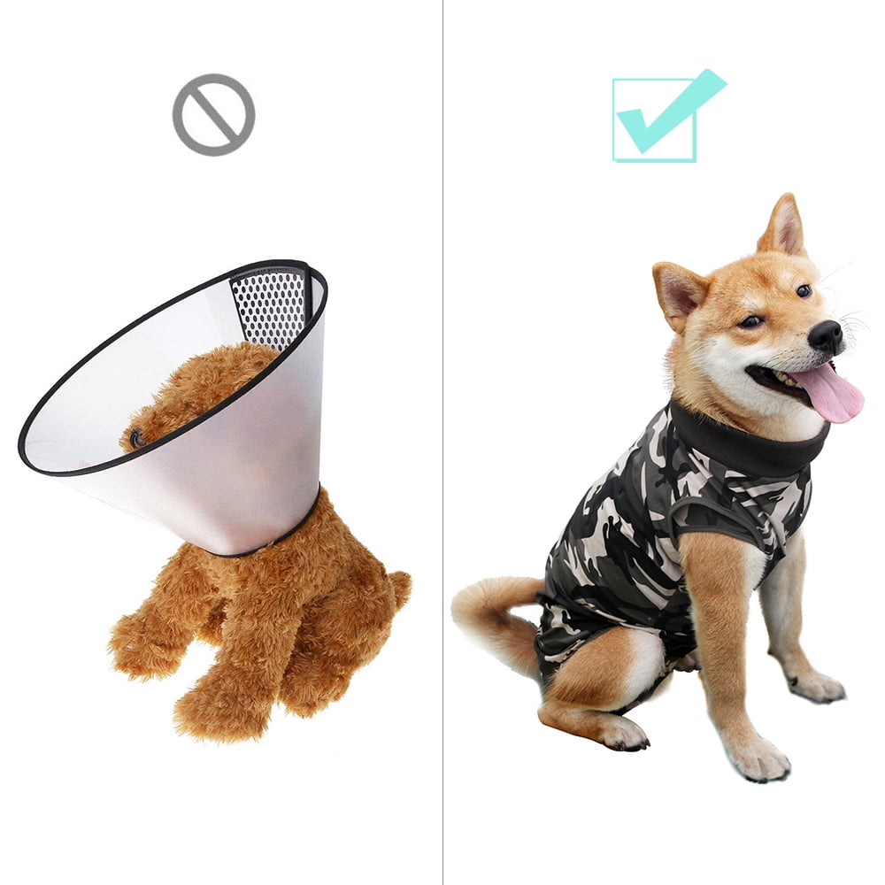 Dotoner Dog Recovery Suit Abdominal Wound Puppy Surgical Clothes Post-Operative Vest Pet After Surgery Wear Substitute E-Collar & Cone(3XL,Camo)