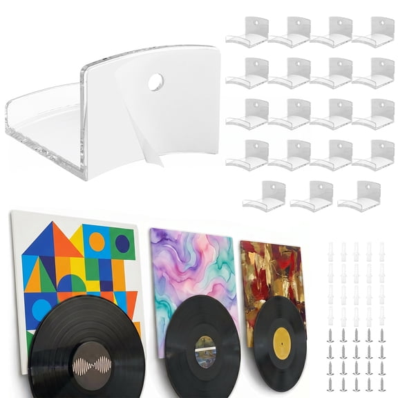 Adhesive Vinyl Wall Mount 20 Pack to Display Album and Disc Record Holder Easy Installation Album Wall Mount for Single and Double LPs