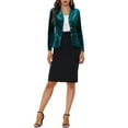 thumbnail image 3 of INSPIRE CHIC Women's Vintage Velvet Blazer Notched Lapel Button Front Wear-to-Work Jacket L Emerald Green, 3 of 7