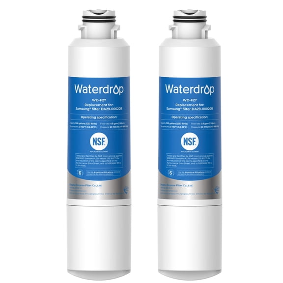 Waterdrop DA29-00020B Refrigerator Water Filter, Replacement for Samsung® HAF-CIN/EXP, DA29-00020B-1, RF263TEAESG, RF4287HARS, Reduce Chlorine, bad Taste and Odor, 2 Filters