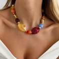 thumbnail image 3 of NICKSUN Boho Vintage Contrast Color Resin Beaded Choker Necklace, Irregular Multicolor Stone Collar Jewelry, Ethnic Exotic Vacation Statement Necklace, 3 of 6