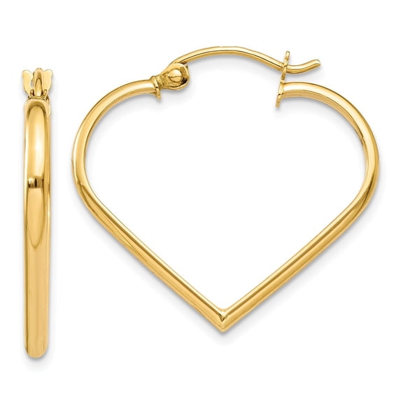 Real 14kt Yellow Gold Polished 2mm Heart Hoop Earrings; for Adults and Teens; for Women and Men