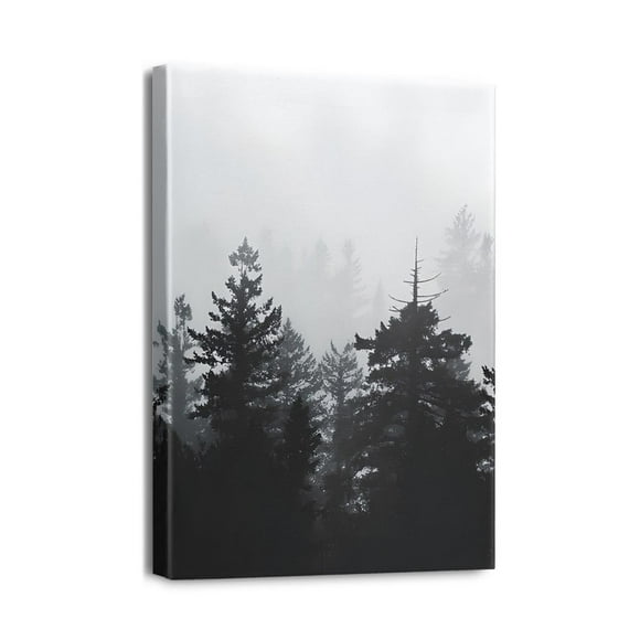 Forest Draw Wall Decor for Bedroom 12x16in Aesthetic Nature Scenery with Foggy Mountains and Green Woodland Landscape