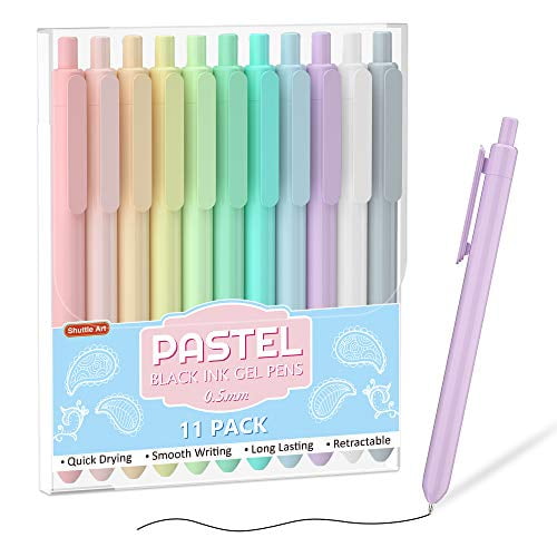 Retractable Pastel Gel Ink Pens, Shuttle Art 11 Pack Black Ink Pens