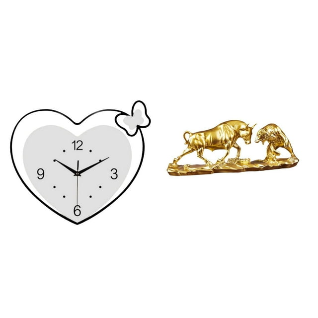 Reloj de pared,Reloj de pared acrílico para oficina en casa,sin tictac,Estatua de escritorio,Figura decorativa de pelea de toros y osos,Colecciones de esculturas de toros,artesanía de