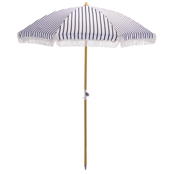 Safavieh Outdoor Bella 6.5ft Crank Beach Umbrella, Black Stripe