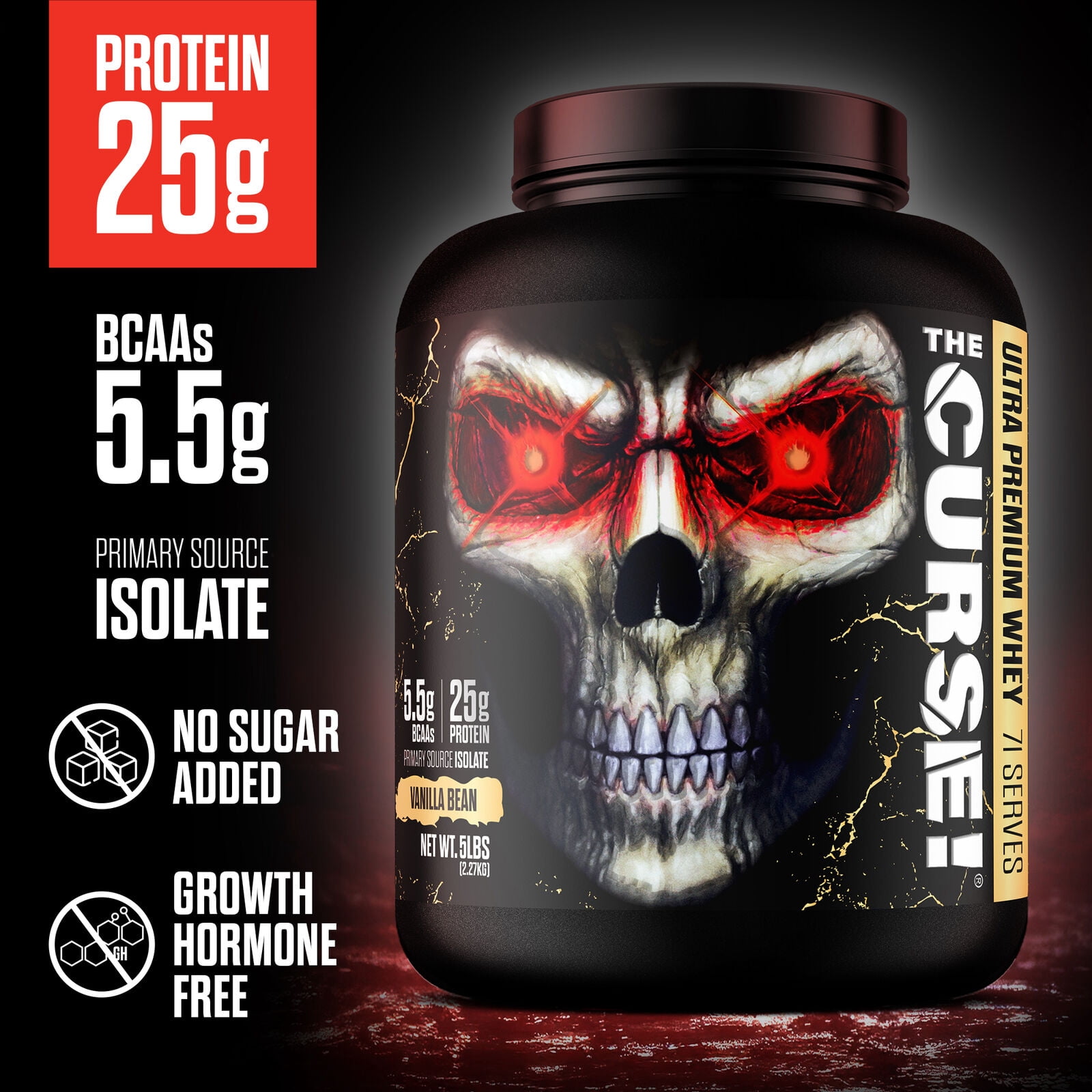 JNX Sports® The Curse! Ultra Premium Whey Protein Powder Vanilla Bean, Whey Protein Isolate Blend, 25g Protein per Serving, 5 lb