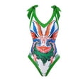 thumbnail image 5 of WREESH Womens One Piece Swimsuits Beach Cover Ups Fashion Retro Print Tight Fitting Bikini Swimsuit Chiffon Overskirt Suit Sleeveless Bathing Suits Green, 5 of 8