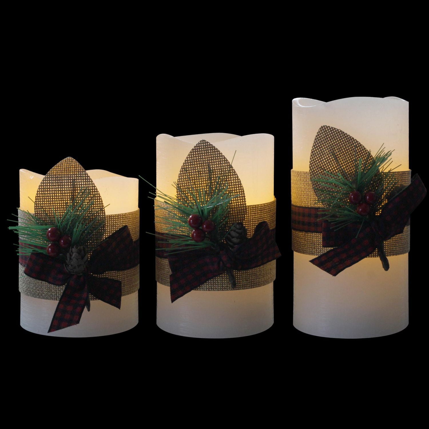 Hometrends Burlap Foliage LED Pillar Candle Set with Remote Control