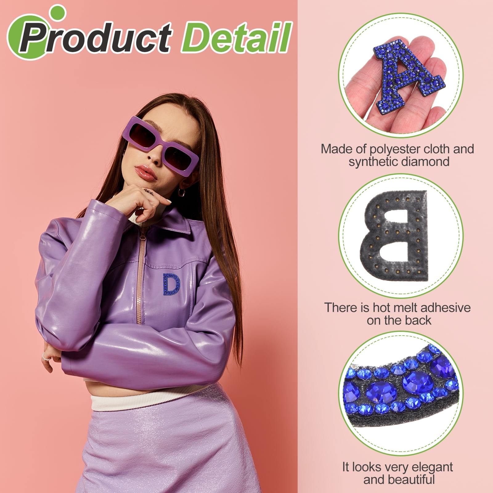 Uxcell 26pcs Letter Iron on Patch Decorative A-Z, Dark Blue Glitter Pearl Alphabet Applique Rhinestone English Letter for DIY Clothing Repair Hat Bag