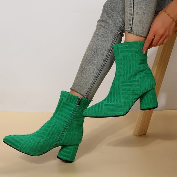 Willtoo Women Pointed Toe Ankle Booties Chunky Block Heel Side Zipper Stretch Sock Boots Fall Winter Fashion Non Slip Short Boots